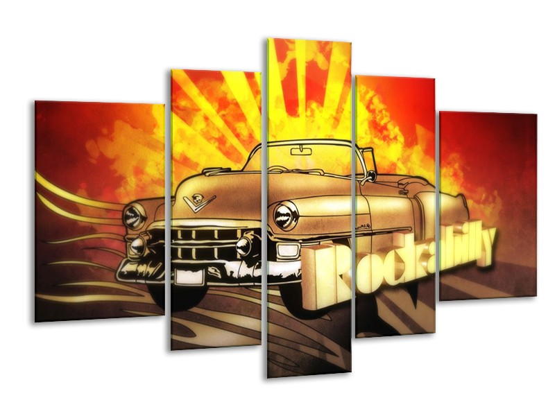Glas schilderij Oldtimer | Geel, Rood, Zwart | 170x100cm 5Luik