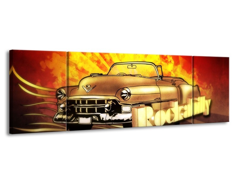 Glas schilderij Oldtimer | Geel, Rood, Zwart | 170x50cm 3Luik