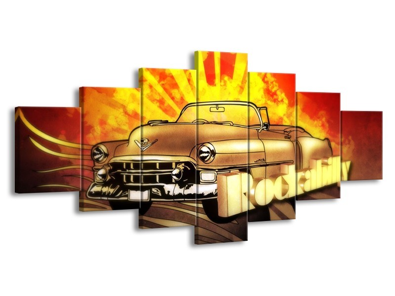 Glas schilderij Oldtimer | Geel, Rood, Zwart | 210x100cm 7Luik