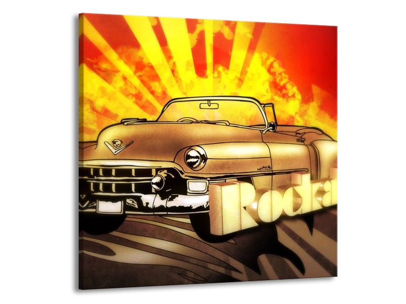 Glas schilderij Oldtimer | Geel, Rood, Zwart | 50x50cm 1Luik