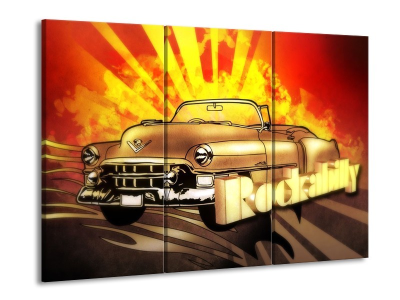 Canvas schilderij Oldtimer | Geel, Rood, Zwart | 90x60cm 3Luik