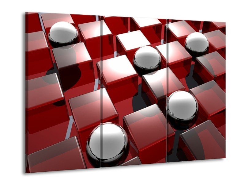 Canvas schilderij Modern | Rood, Grijs, Zwart | 90x60cm 3Luik