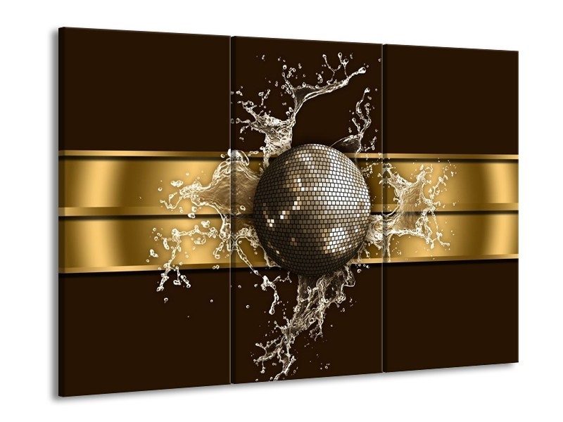 Canvas schilderij Modern | Goud, Zwart, Bruin | 90x60cm 3Luik
