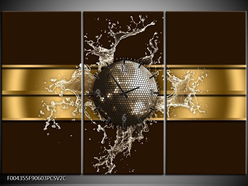Klok schilderij Modern | Goud, Zwart, Bruin | 90x60cm 3Luik