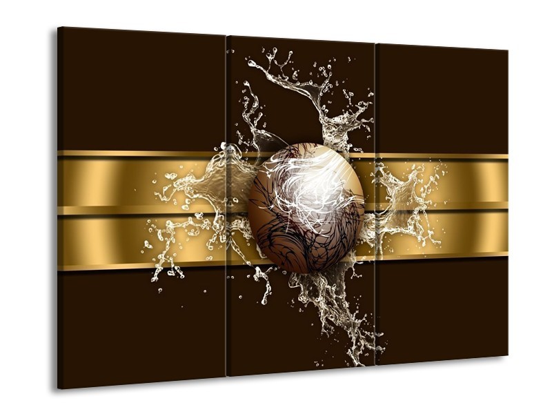 Canvas schilderij Modern | Goud, Zwart, Bruin | 90x60cm 3Luik