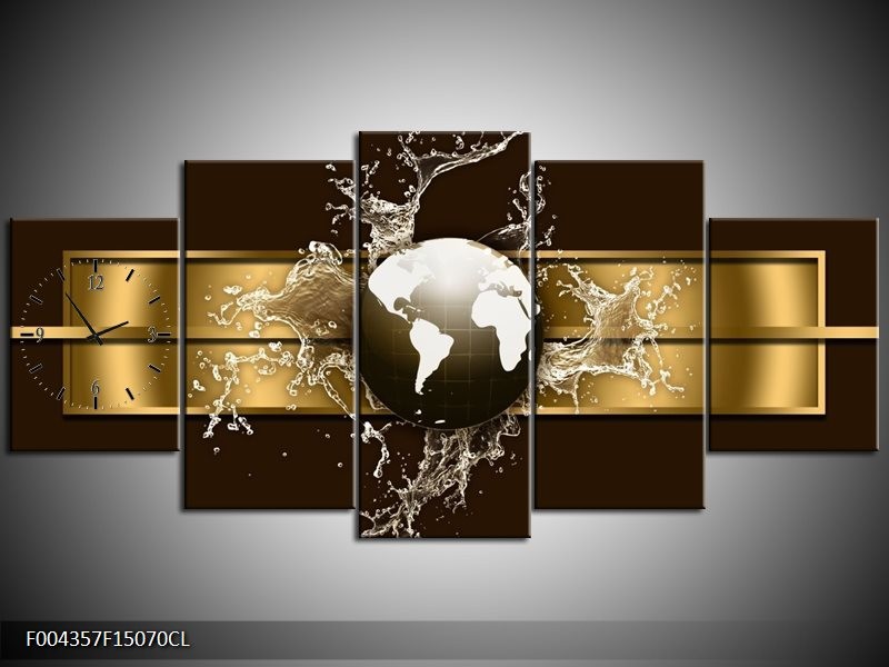 Klok schilderij Modern | Goud, Zwart, Bruin | 150x70cm 5Luik