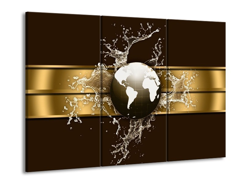 Canvas schilderij Modern | Goud, Zwart, Bruin | 90x60cm 3Luik
