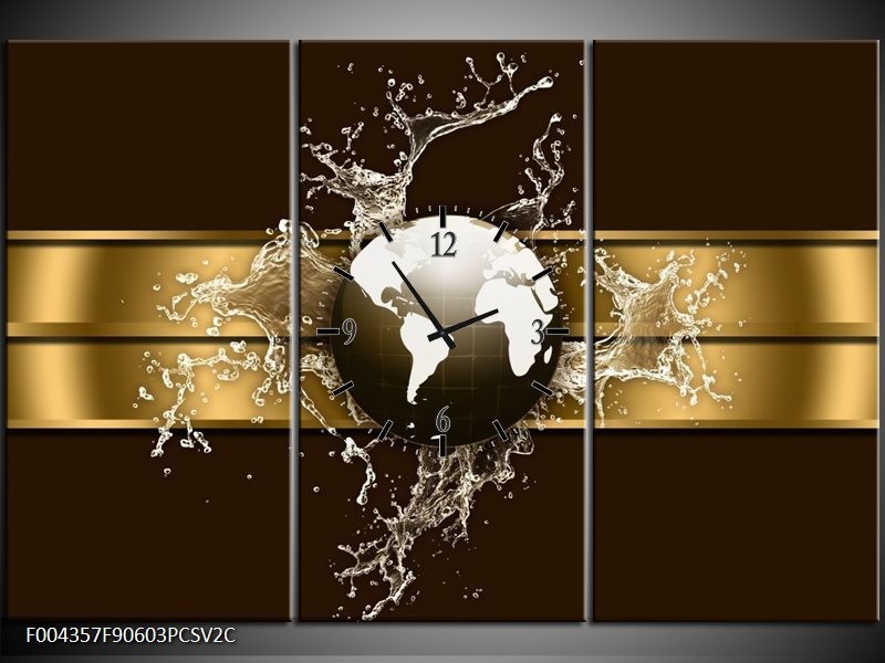 Klok schilderij Modern | Goud, Zwart, Bruin | 90x60cm 3Luik