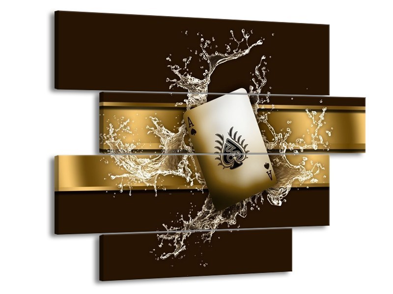 Canvas schilderij Modern | Goud, Zwart, Bruin | 115x85cm 4Luik