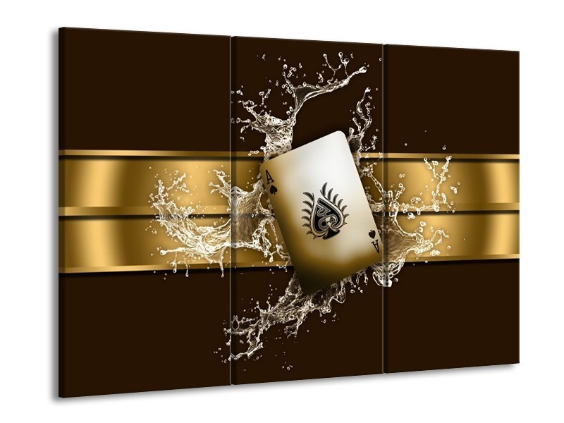 Canvas schilderij Modern | Goud, Zwart, Bruin | 90x60cm 3Luik