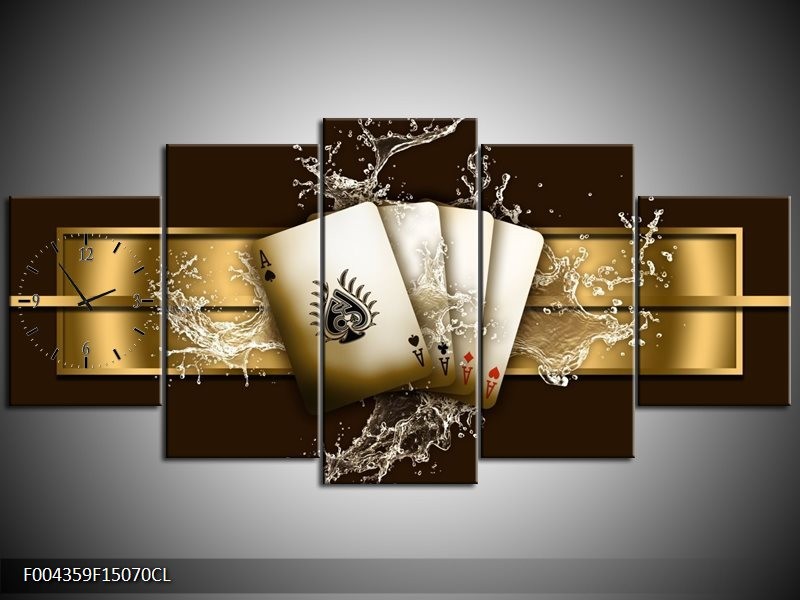 Klok schilderij Modern | Goud, Zwart, Bruin | 150x70cm 5Luik