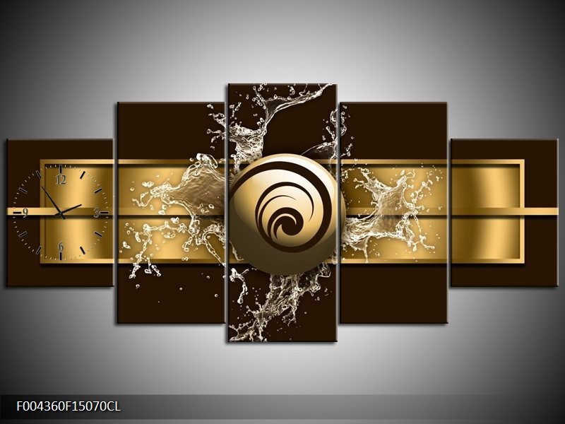 Klok schilderij Modern | Goud, Zwart, Bruin | 150x70cm 5Luik