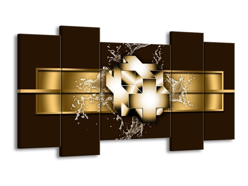 Canvas schilderij Modern | Goud, Zwart, Bruin | 120x65 5Luik