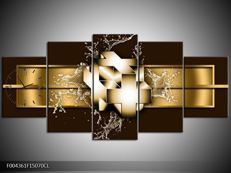 Klok schilderij Modern | Goud, Zwart, Bruin | 150x70cm 5Luik