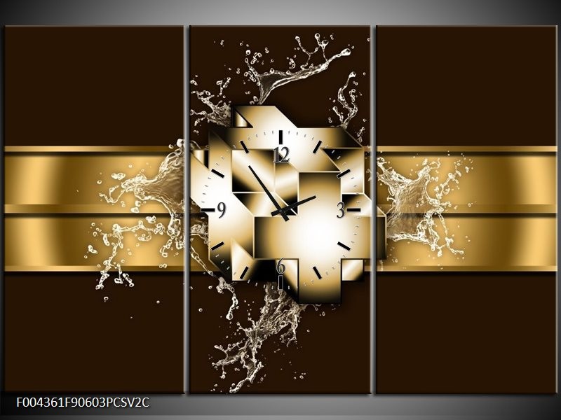 Klok schilderij Modern | Goud, Zwart, Bruin | 90x60cm 3Luik