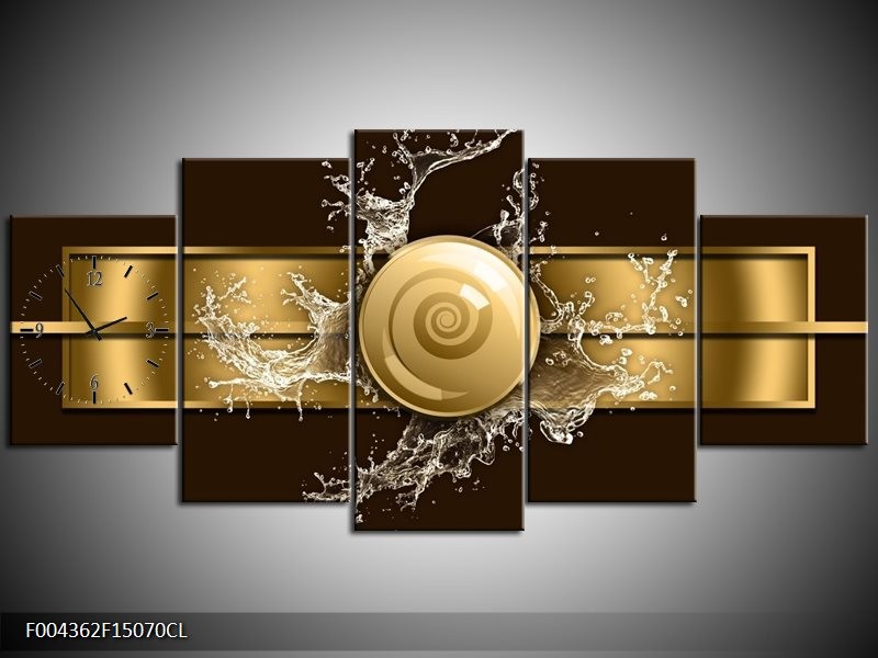 Klok schilderij Modern | Goud, Zwart, Bruin | 150x70cm 5Luik
