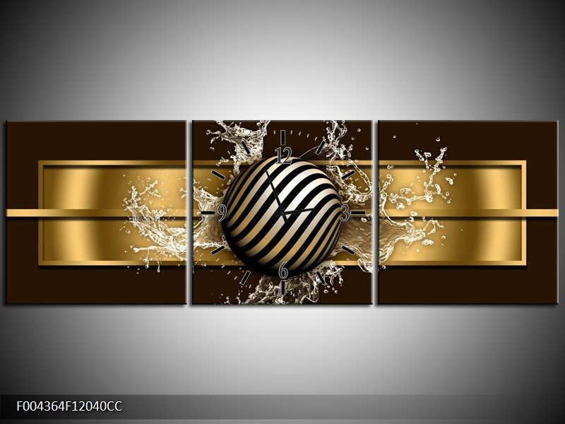 Klok schilderij Modern | Goud, Zwart, Bruin | 120x40cm 3Luik