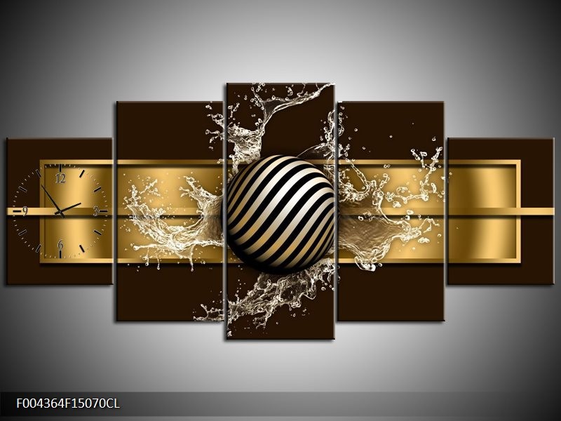 Klok schilderij Modern | Goud, Zwart, Bruin | 150x70cm 5Luik