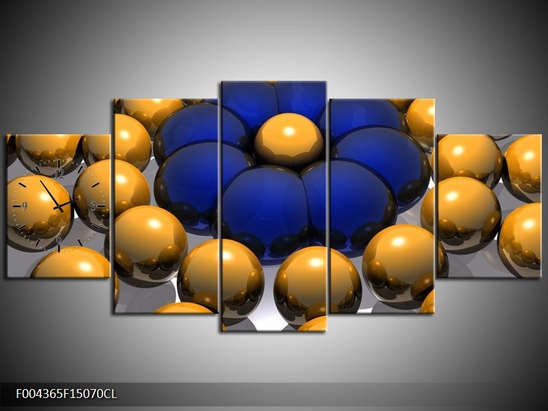 Klok schilderij Modern | Goud, Blauw, Grijs | 150x70cm 5Luik