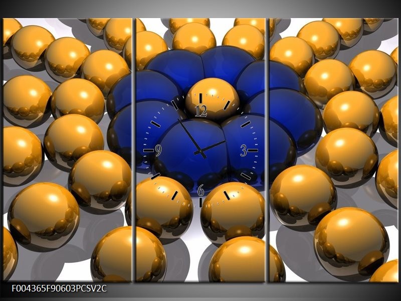 Klok schilderij Modern | Goud, Blauw, Grijs | 90x60cm 3Luik