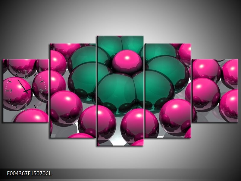 Klok schilderij Modern | Roze, Groen, Zwart | 150x70cm 5Luik