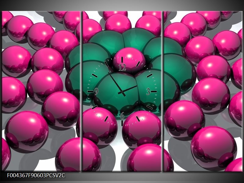 Klok schilderij Modern | Roze, Groen, Zwart | 90x60cm 3Luik
