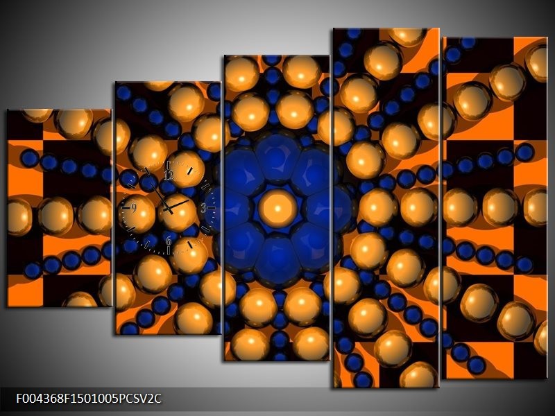 Klok schilderij Modern | Goud, Blauw, Oranje | 150x100cm 5Luik