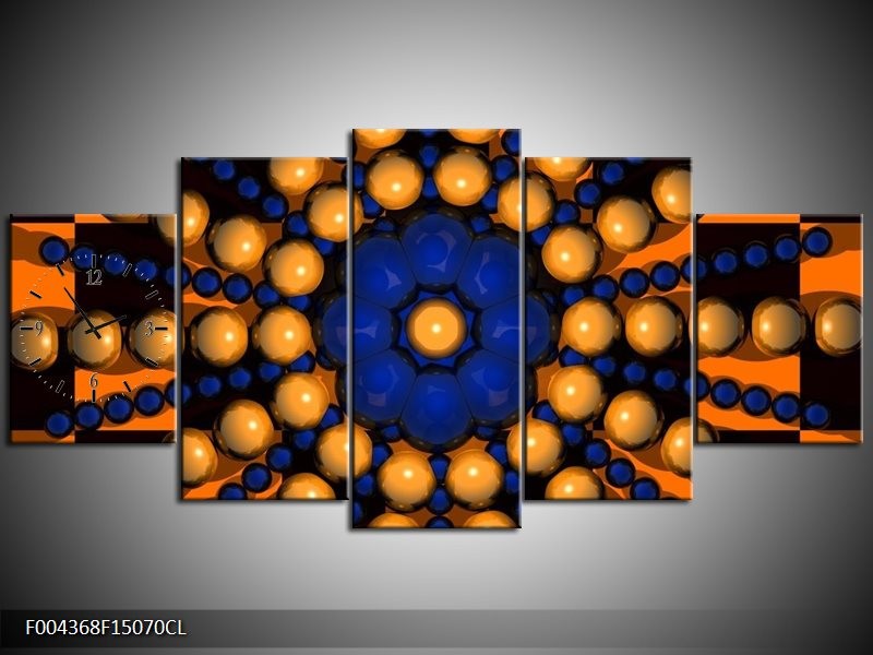Klok schilderij Modern | Goud, Blauw, Oranje | 150x70cm 5Luik