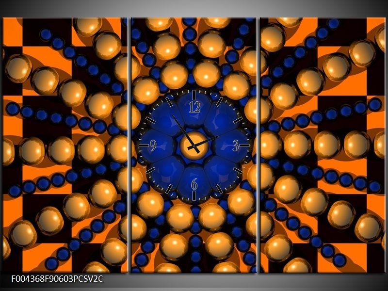 Klok schilderij Modern | Goud, Blauw, Oranje | 90x60cm 3Luik