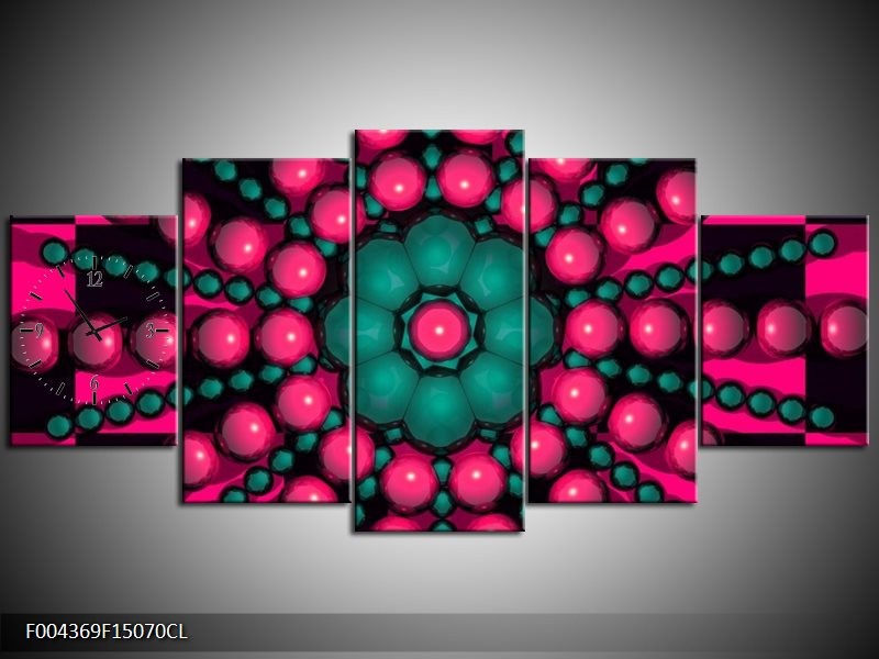 Klok schilderij Modern | Roze, Groen, Zwart | 150x70cm 5Luik