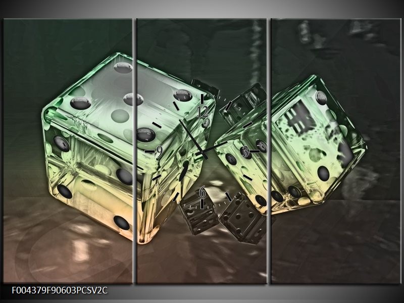 Klok schilderij Modern | Groen, Geel, Zwart | 90x60cm 3Luik