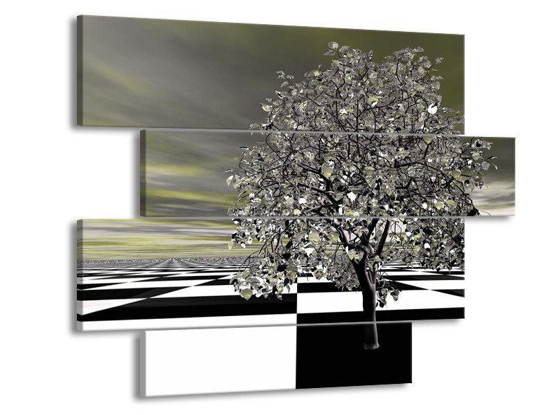 Canvas schilderij Boom | Grijs, Zwart, Wit | 115x85cm 4Luik