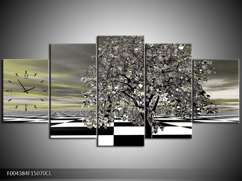 Klok schilderij Boom | Grijs, Zwart, Wit | 150x70cm 5Luik