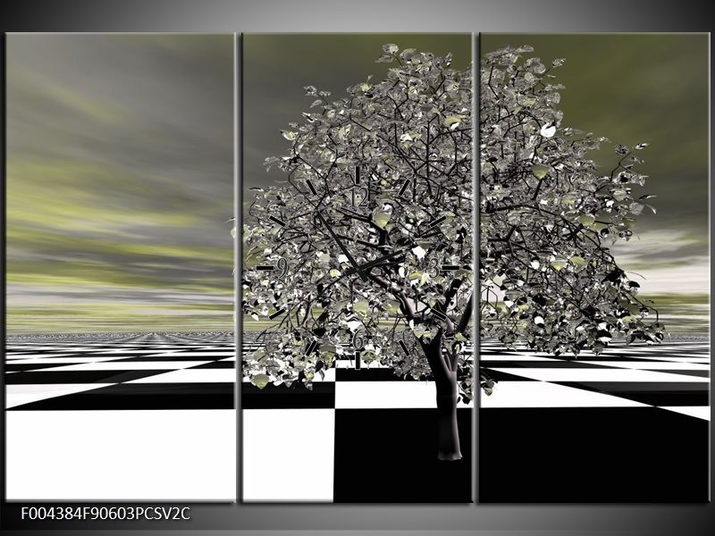 Klok schilderij Boom | Grijs, Zwart, Wit | 90x60cm 3Luik