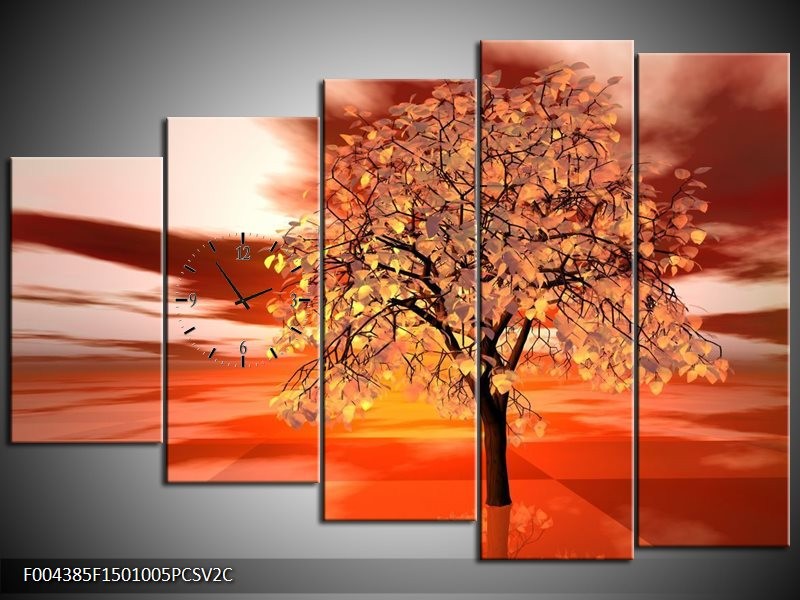 Klok schilderij Boom | Geel, Rood, Zwart | 150x100cm 5Luik