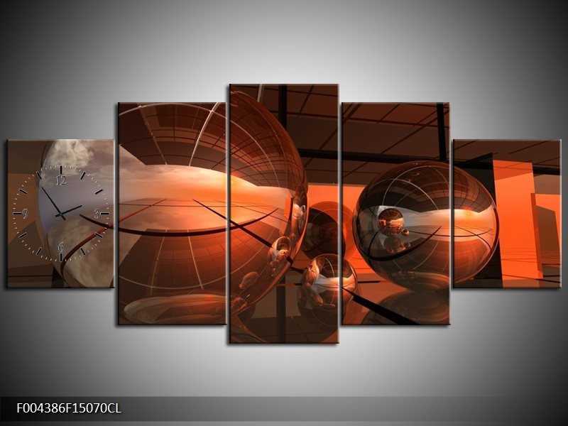 Klok schilderij Modern | Bruin, Geel, Zwart | 150x70cm 5Luik