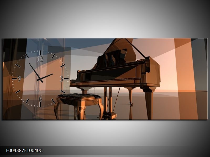 Klok schilderij Piano | Bruin, Grijs | 100x40cm 1Luik