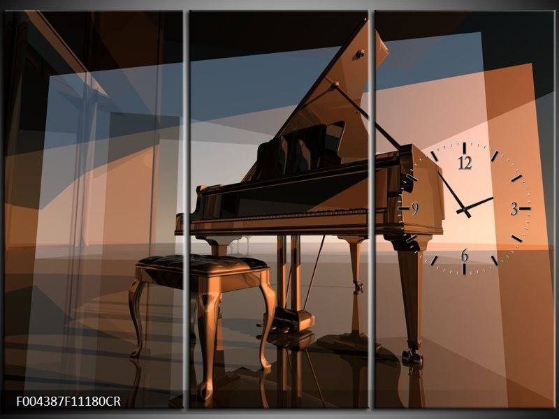 Klok schilderij Piano | Bruin, Grijs | 111x80cm 3Luik