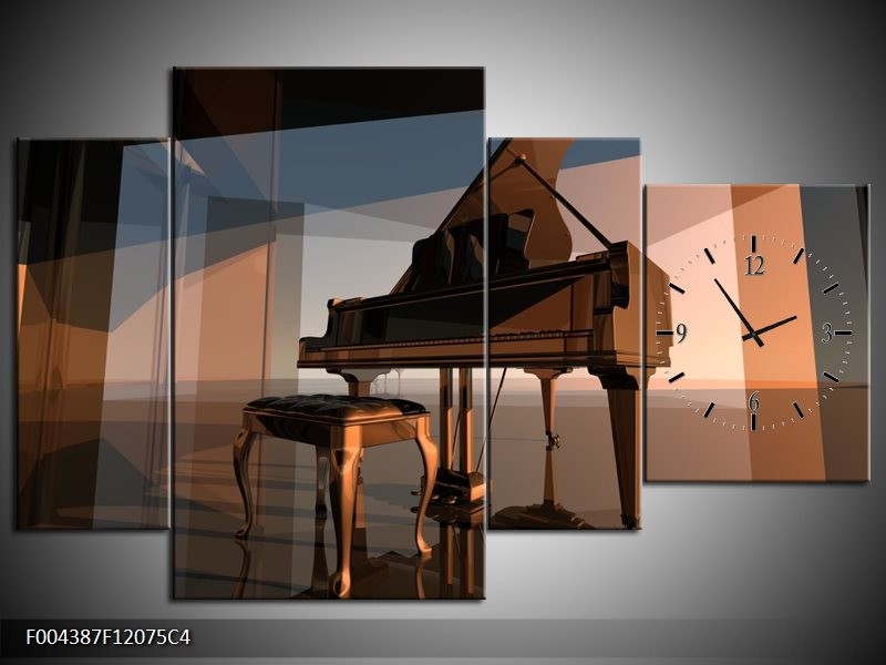 Klok schilderij Piano | Bruin, Grijs | 120x75cm 4Luik