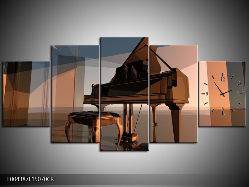 Klok schilderij Piano | Bruin, Grijs | 150x70cm 5Luik