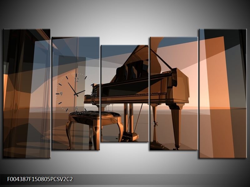 Klok schilderij Piano | Bruin, Grijs | 150x80cm 5Luik