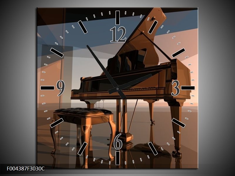 Klok schilderij Piano | Bruin, Grijs | 30x30cm 1Luik