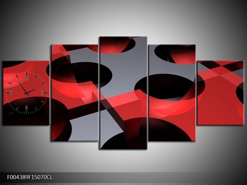 Klok schilderij Modern | Rood, Grijs | 150x70cm 5Luik