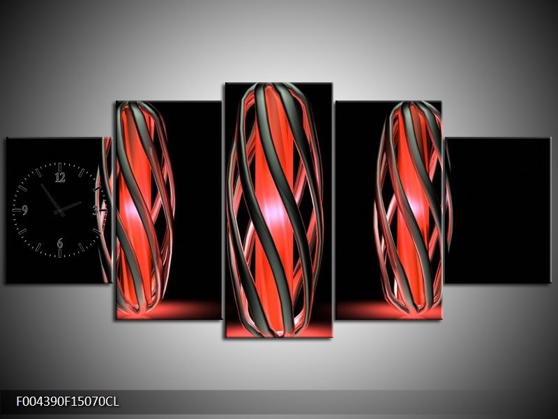 Klok schilderij Design | Rood, Zwart | 150x70cm 5Luik