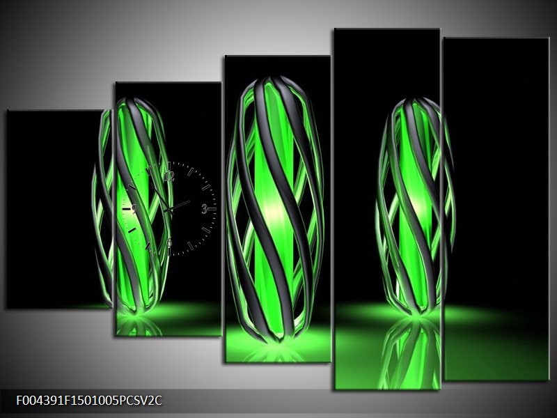 Klok schilderij Design | Groen, Zwart | 150x100cm 5Luik