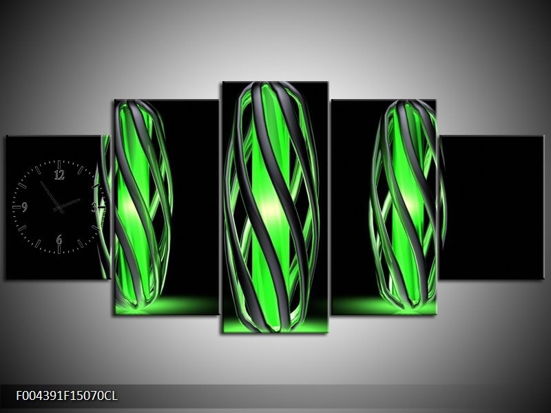 Klok schilderij Design | Groen, Zwart | 150x70cm 5Luik