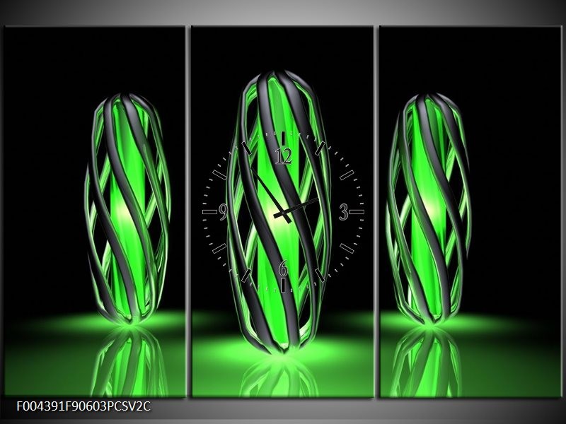 Klok schilderij Design | Groen, Zwart | 90x60cm 3Luik