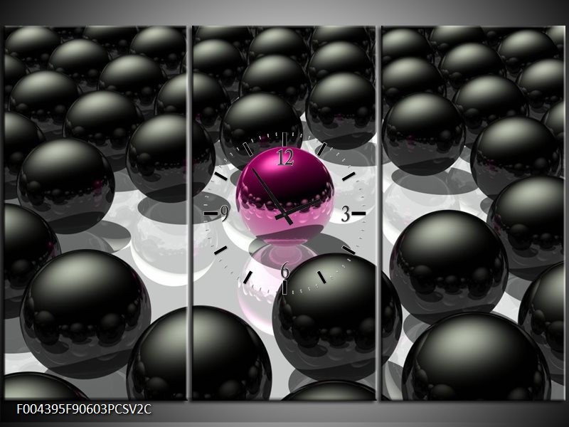 Klok schilderij Design | Roze, Zwart, Grijs | 90x60cm 3Luik
