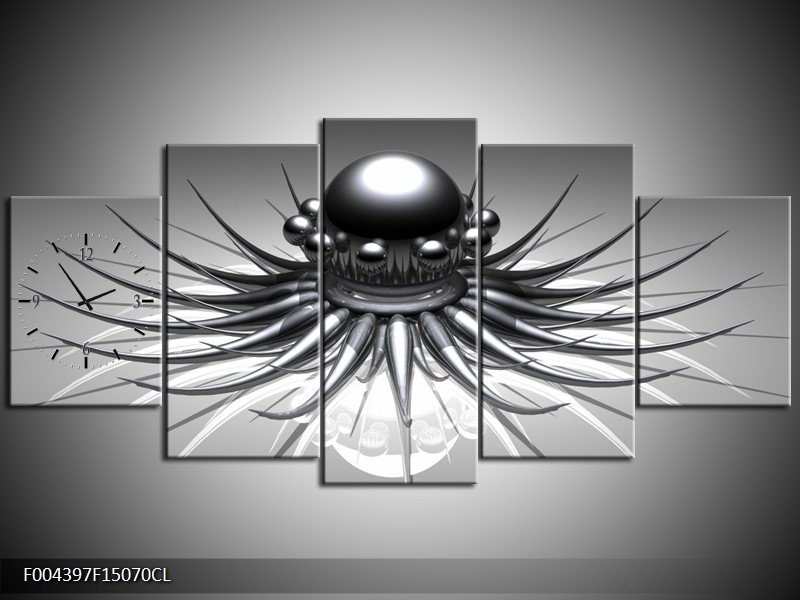 Klok schilderij Design | Wit, Zwart, Grijs | 150x70cm 5Luik