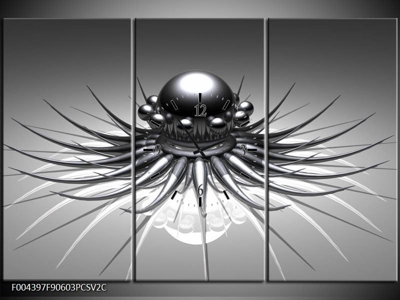 Klok schilderij Design | Wit, Zwart, Grijs | 90x60cm 3Luik